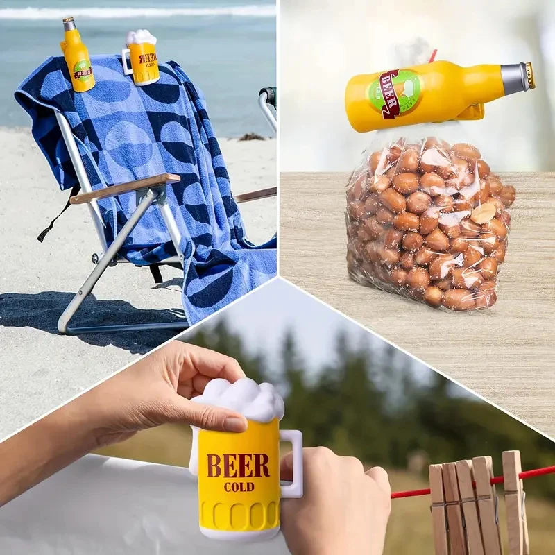 2pcs Beach Towel Clip, Crocodile, Beer Bottle, Clownfish Leisure Chair Towel Clamp, Large Plastic Clothes Clip 5