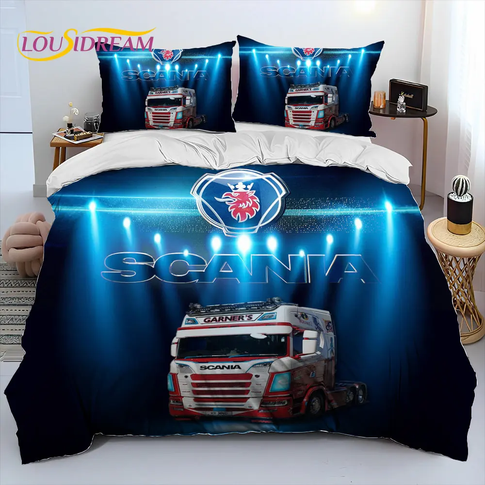 Scania Top Class Truck Car Cartoon Comforter Bedding Set,Duvet Cover Bed Set Quilt Cover Pillowcase,King Queen Size Bedding Set