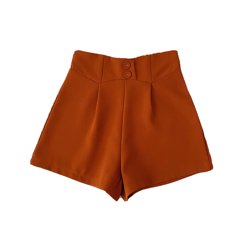 

Summer new Korean style solid color high-waisted wide-leg shorts