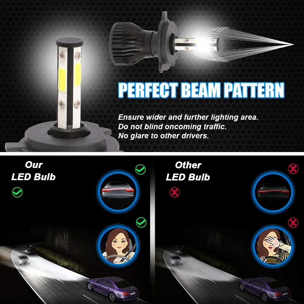 2PCS 4 Sides LED 6500K H11 H4 H7 H9 H8 9004 9005 9006 9007 4 COB Car LED Headlight Bulbs Auto Led HB3 HB4 HB5 Headlamps 12V led car lights led lights led bulbs led headlights led car headlights car headlamps hid headlight bulbs