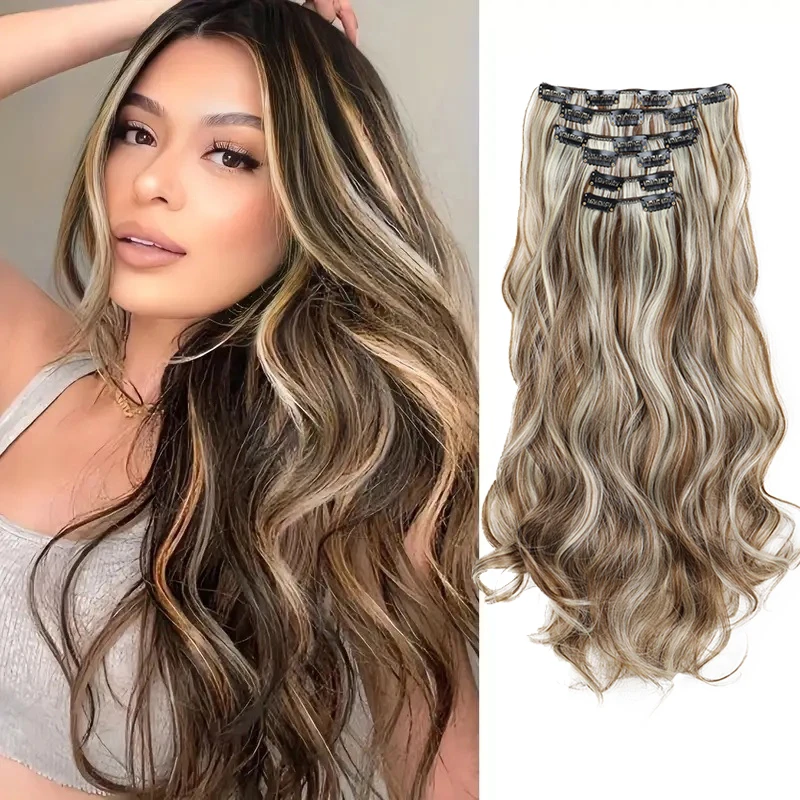 Hair Extensions WIGSIN 24Inch Synthetic Long Wavy Curly Clip-In Hair Extensions Hairpieces Daily Hair Accessories for Women