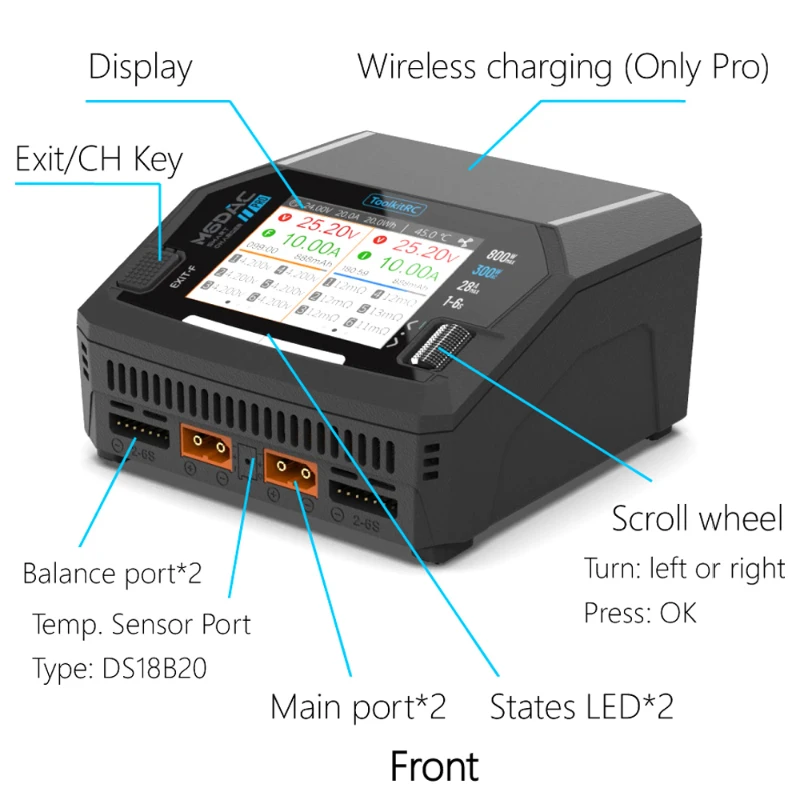ToolkitRC M6DAC V2 Интеллектуальное быстрое зарядное устройство LiPo LiHV 1-6S Зарядное устройство для моделей радиоуправляемых автомобилей FPV Drone thumbnail 2
