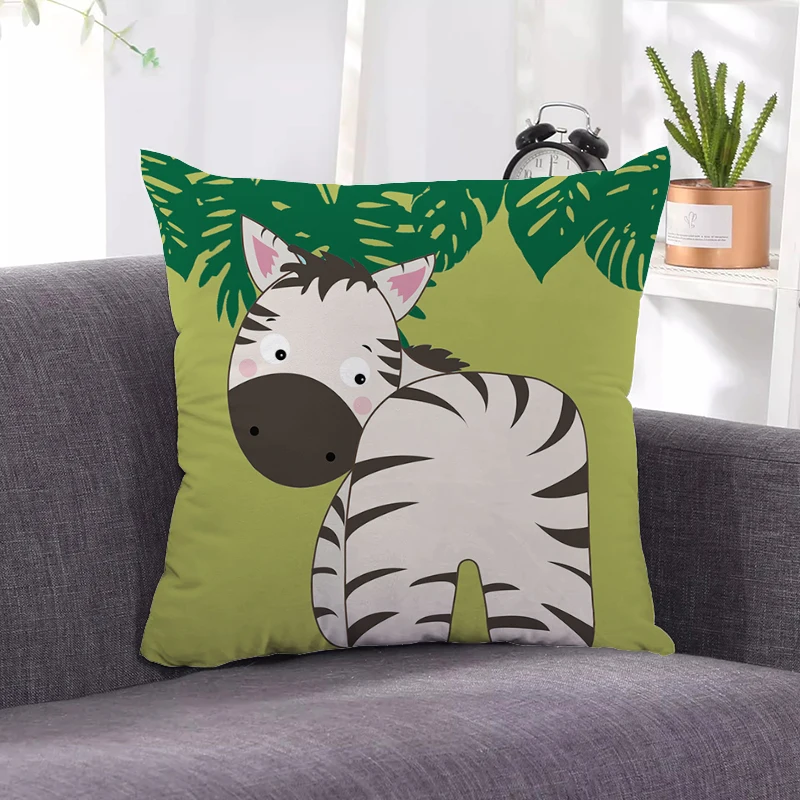 

Cartoon Animal Zoo Pattern Pillowcase Throw Pillow Covers For Sofa Office Bedroom Car Short Plush Cushion Cover Home Decor