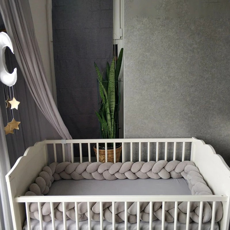 2M/3M Baby Bed Bumper Long Knotted Three-strand Braided Crib Anti-collision Bed Surround Newborns Bumper Circumference Protector crib bumper