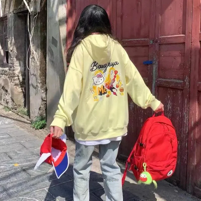 산리오 헬로 키티 애니메이션 후디, 아메리칸 레트로 루즈 지퍼 가디건, 여성 하이 스트리트 맨투맨 Y2k 의류, 가을 겨울 신상