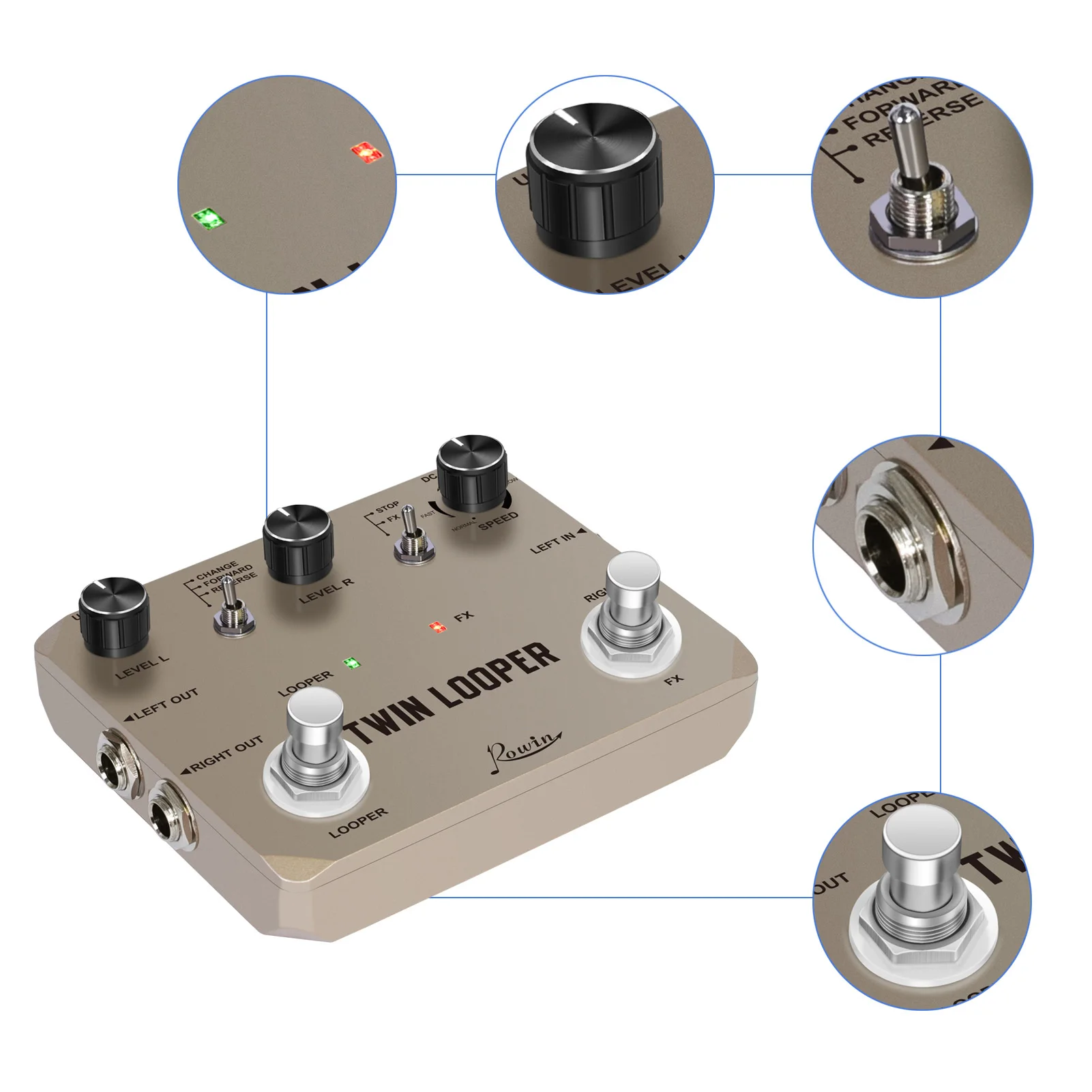 Guitar Looper Pedal Effects Pedal Zinc Alloy with 2 Footswitch 11 Playback Types 24-Bit Sampling Guitar Loop Station