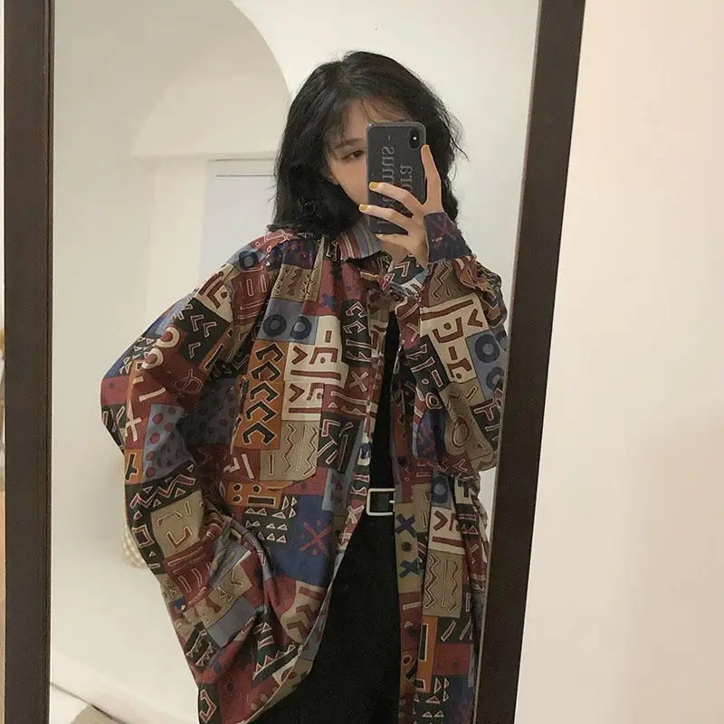 

QWEEK Vintage Women's Shirt Y2k Harajuku Streetwear Oversized Korean Style Long Sleeve Elegant Blouses Chic Woman Tops Clothes