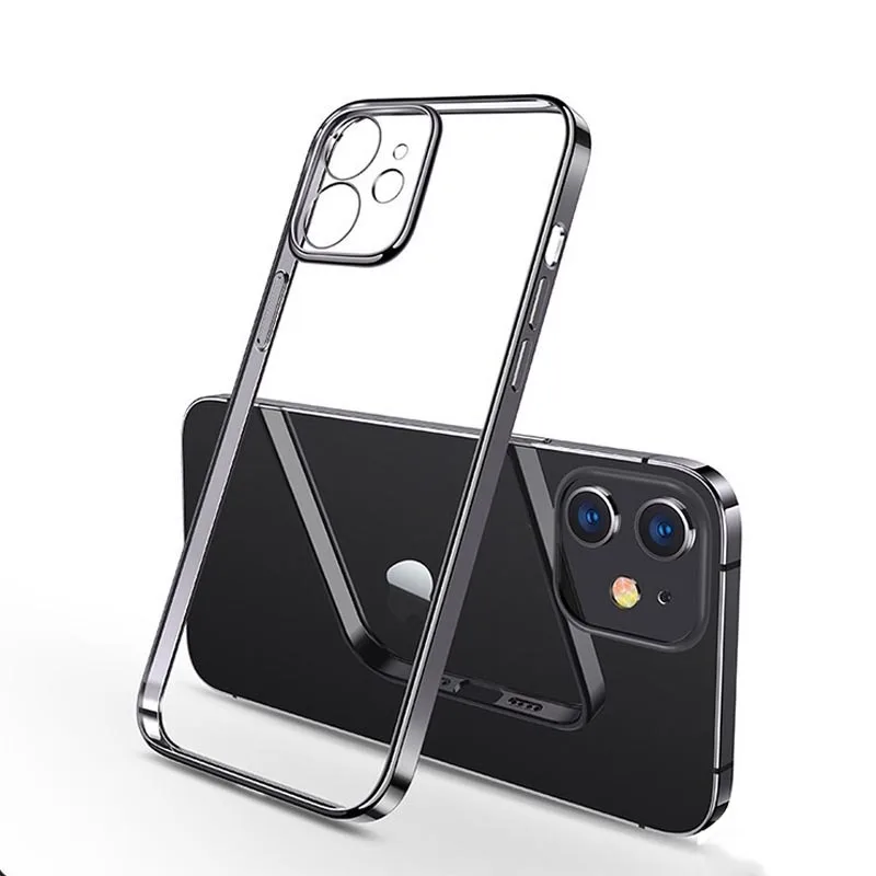 thumbnail image 1 of Luxury Plating Square Frame Silicone Transparent Case on For iPhone 11 12 13 14 15 Pro Max X XR XS Max 7 Plus Clear Back Cover, 1 of 5