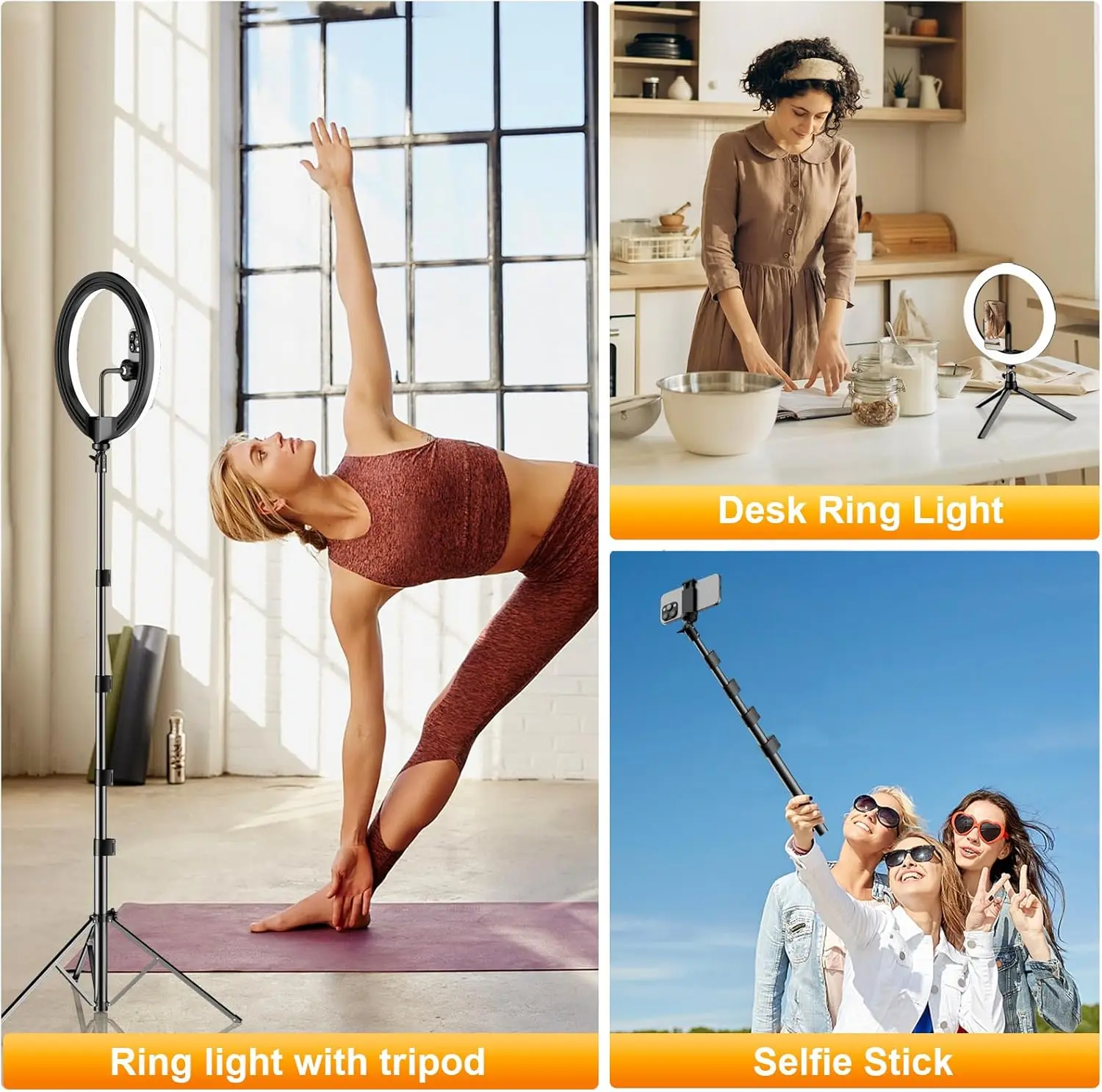 12" Selfie Ring Light with 73" Extendable Tripod Stand: Desk Selfie Lights 38 Color Modes, Upgrade 3 in 1 Dimmable Ad 6