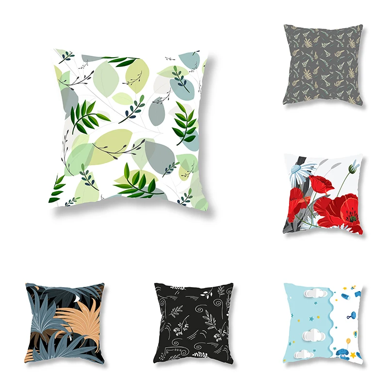 

Plant Leaf Flower Illustration Pillowcase Sofa Decoration Room Office Game Chair Cushion Cover Home Decor Pillowcase 45x45cm