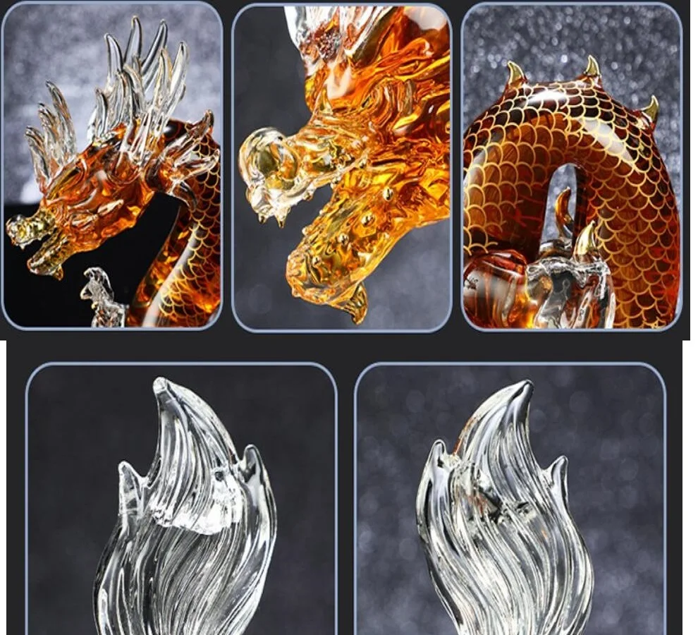 ドラゴン型のガラスアルコールボトル,中国の干支ウイスキーデカンター