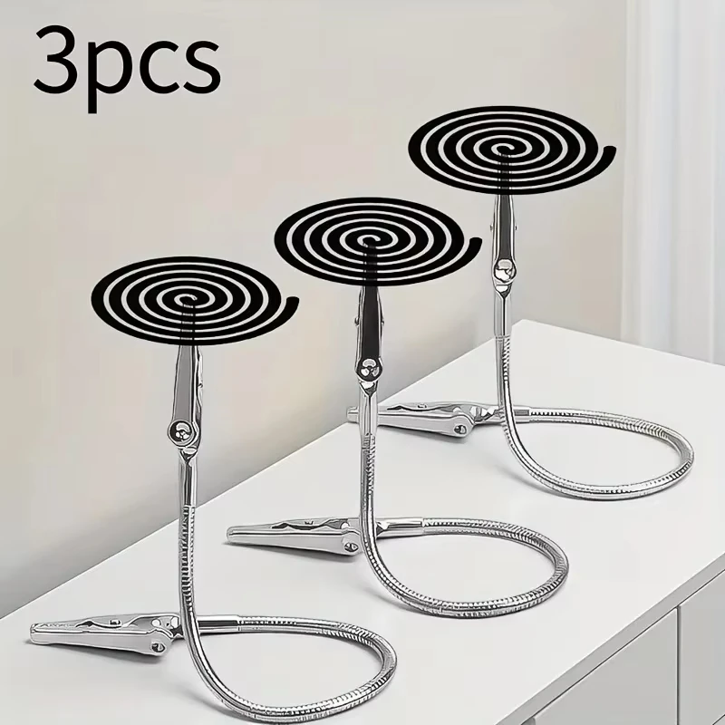 Stainless Steel Mosquito Coil Holder Adjustable Clip Heat-Resistant Anti-Tip Indoor Outdoor Insect Repellent Burner 3Pcs