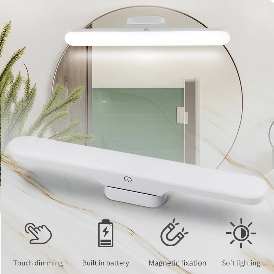 LED Makeup Mirror Lights Magnetic Hanging USB Rechargeable Desk Lamp Reading Light Dimmable Cabinet Closet Dormitory Night Light