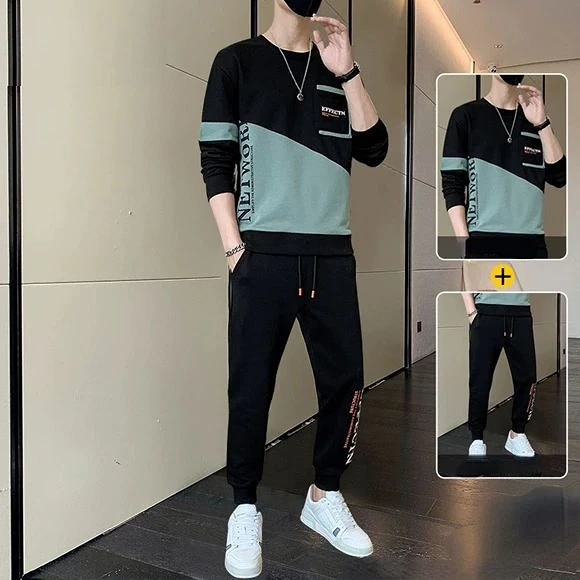 Sports Suits Kpop Original T Shirt Man Brands Sweatshirt Elastic Pants Sets Slim Fit Men's Clothing Casual Top Print Tracksuit O