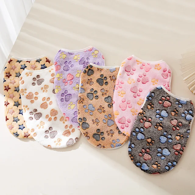 Flannel Dog Clothes Pet Clothes for Small Medium Dogs Soft Puppy Vest Cute Paw Print Chihuahua Coat Yorkshire Vest Pet Costume 2