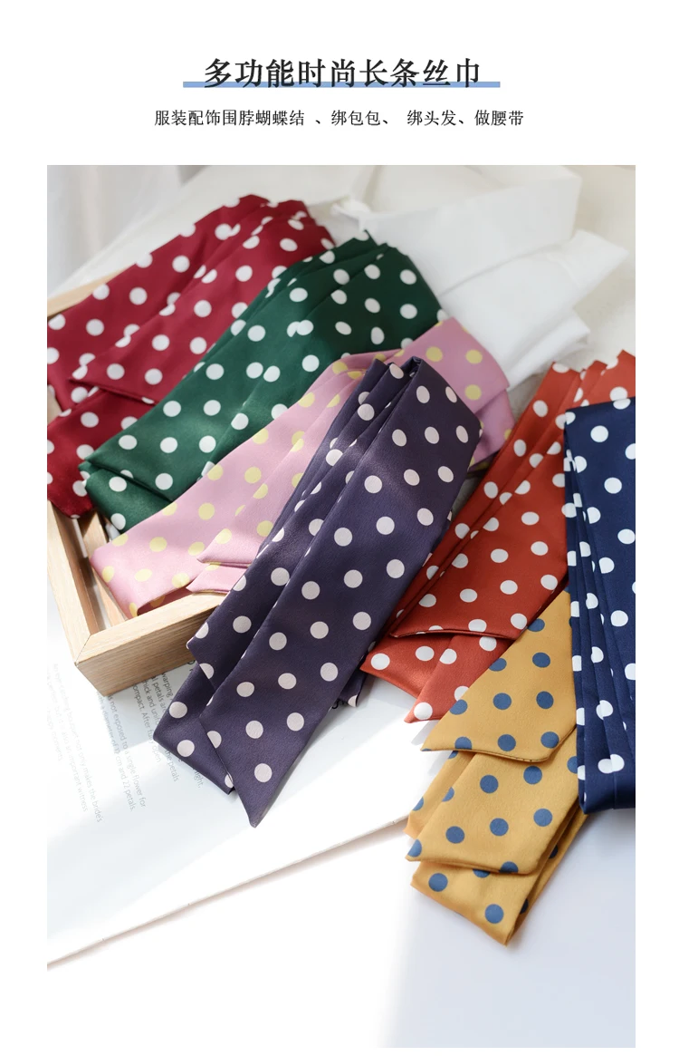 2025 New Spring Polka Dot Long Scarf Preppy Chic Polyester Red Butterfly Narrow Ribbon Bowknot Bag Accessories 180cm Cravat Gift