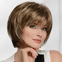 HAIRJOY cheveux synthétiques perruques courtes droites pour les femmes blanches perruques brunes mélangées avec frange perruque perruques de cheveux courts 2