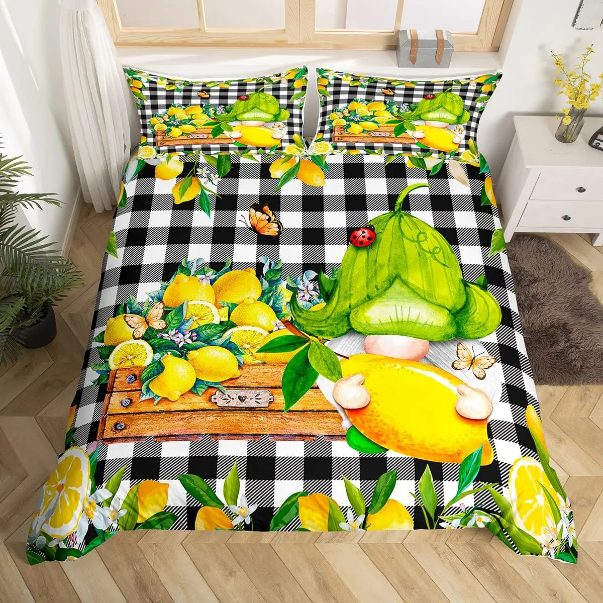 Lemon Duvet Cover Girls Boys Kids Botanical Lemon Pattern Comforter Cover Tropical Fruit Room Decorative Bedding Set with Zipper 4