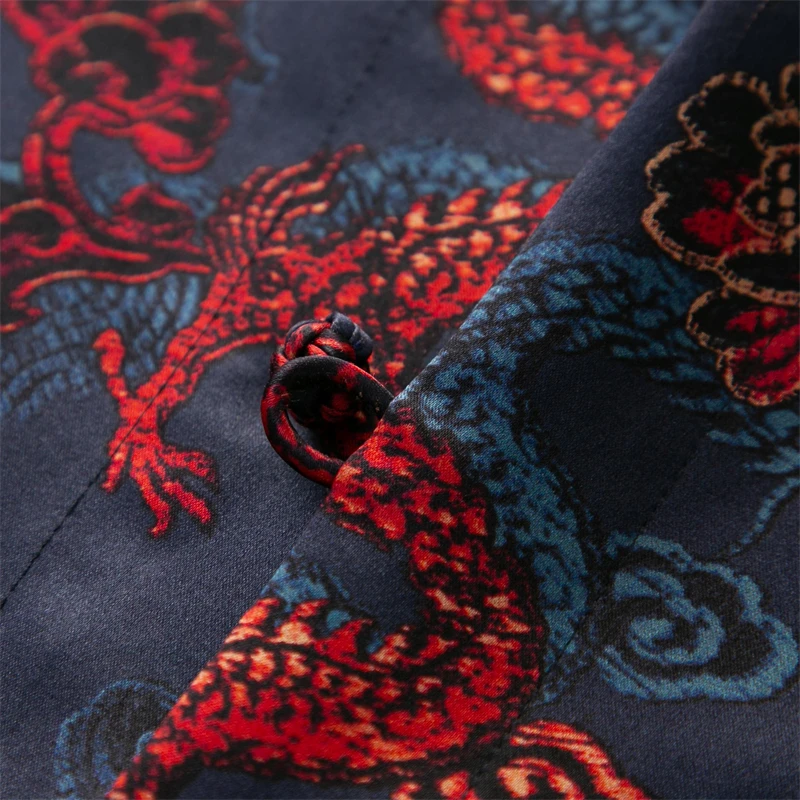 Tang Costume Print Dress Men Shirt Real Silk Short Sleeve Frog Summer Quality Gambiered Canton Gauze Easy Care Camisas De Hombre 4