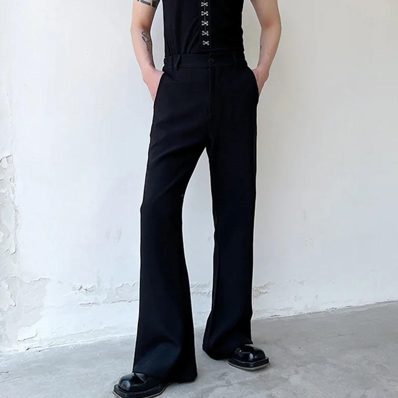 Men Wide Leg Pants Korean Fashion Leisure Bell Bottoms Personality Style Versatile Trend Solid Color Simple Trousers