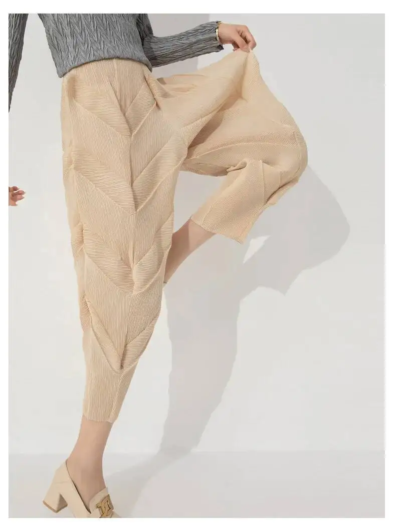 LANMREM Versatile Slim Pleated Pencil Pants Women Elastic High Waist Solid Color Trousers Casual 2023 Autumn New 2AA3771