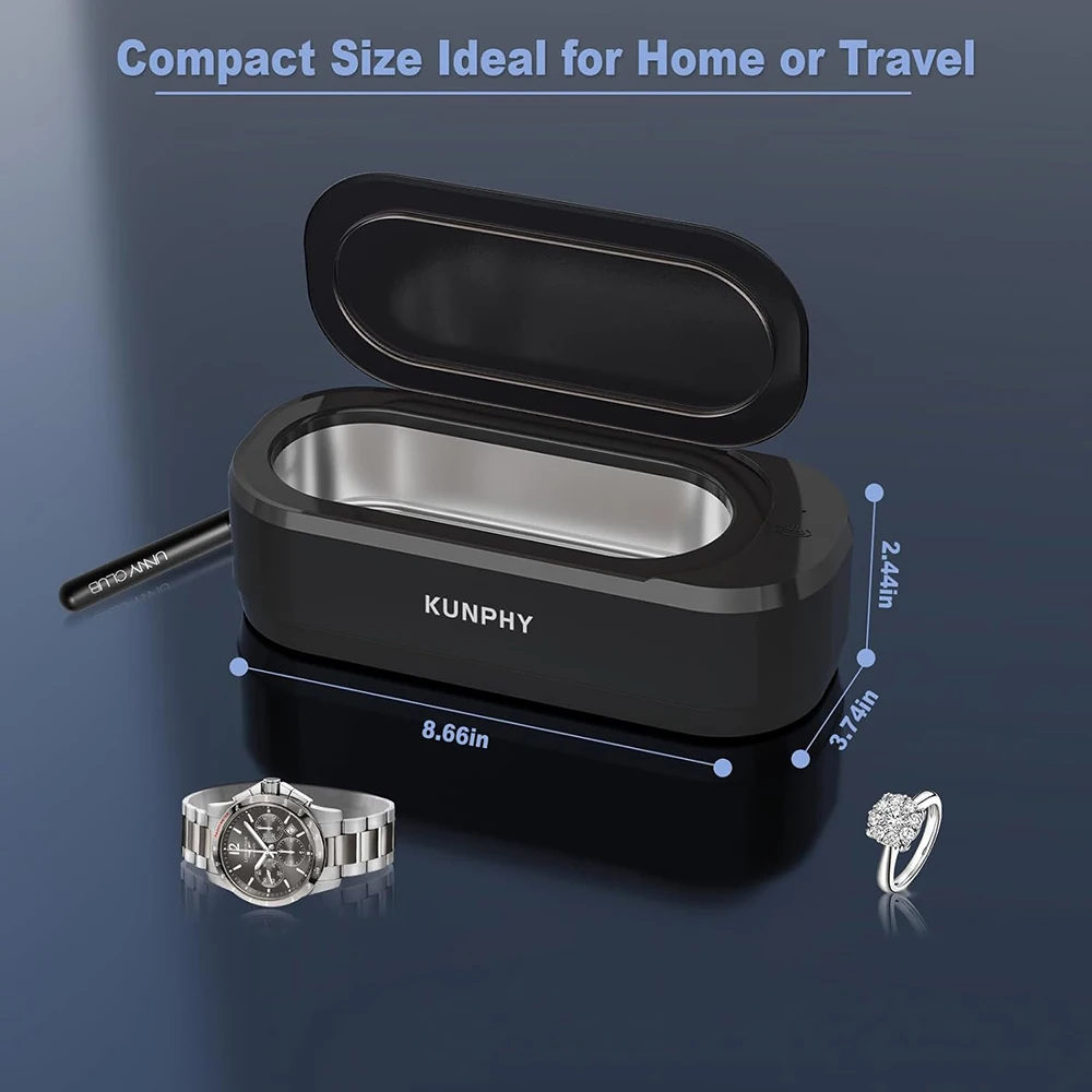 KUNPHY Ultrasonic Jewelry Cleaner 12oz 46KHz Professional Sonic Cleaner with One-Touch Operation Sonic Cleaner for Rings Glasses image 6