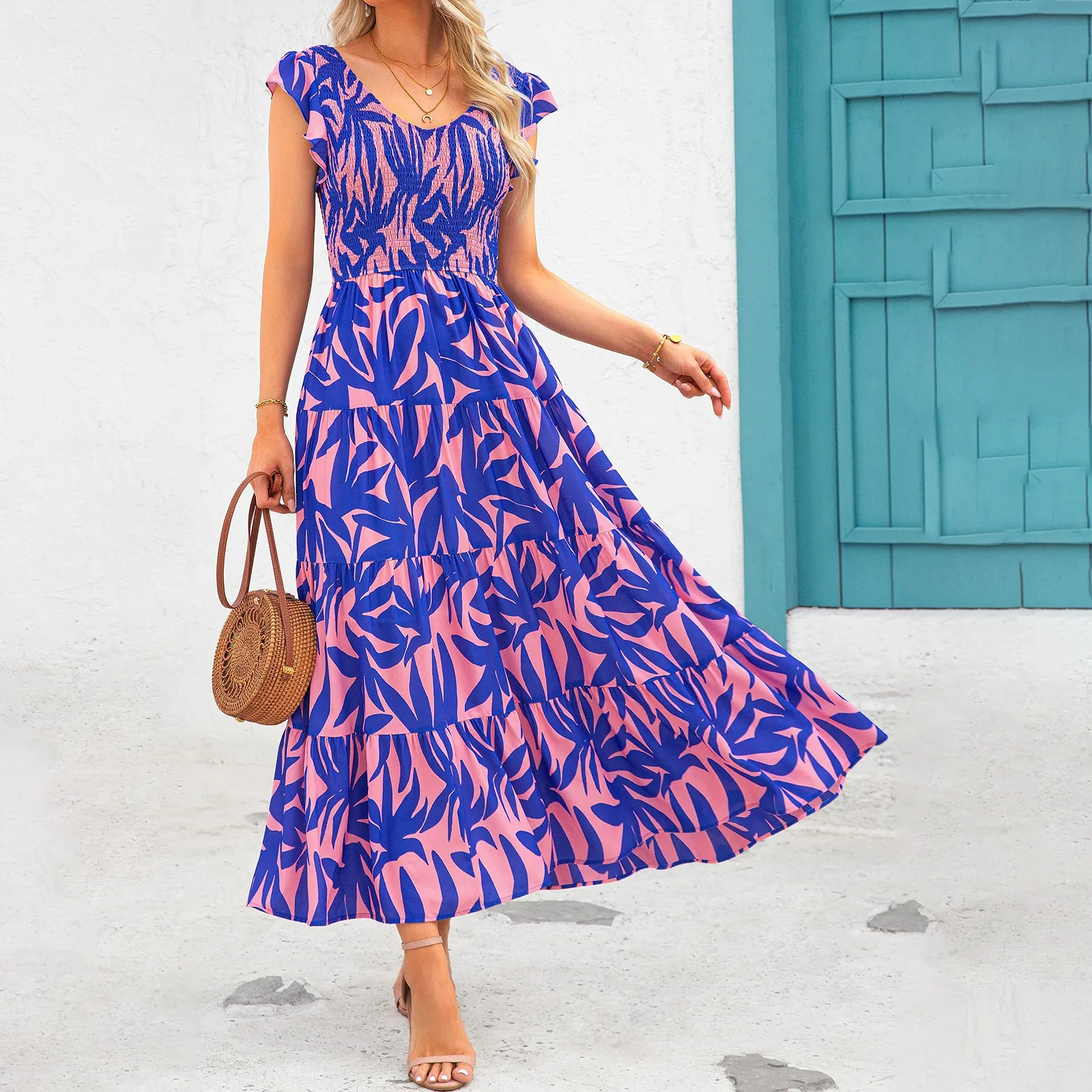 

Boho Floral Dress 2024 Summer Elegant Style Printed Flying Sleeves Dress Fragmented Flower Fashion Vestidos Elegant Y2k