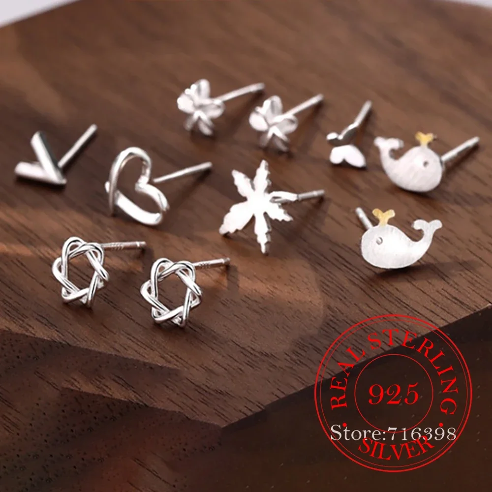 

Hot 925 Sterling Silver Solid Heart Flower Stud Earrings for Women Girls Women's Piercing Jewelry Fashion Party Wedding Charms