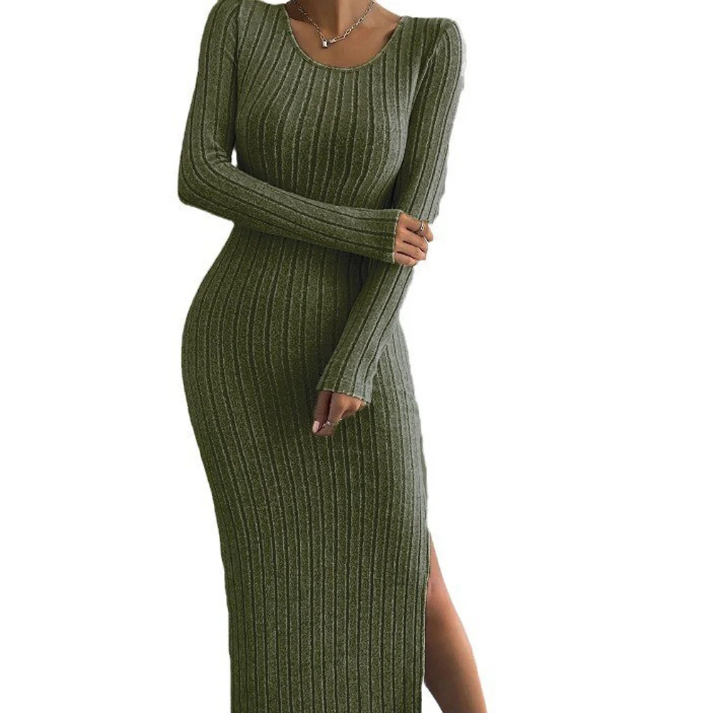 Women Long Sleeve Asymmetrical Bodycon Knitted Sweater Dress