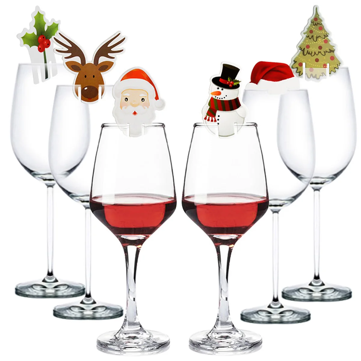 60pcs Merry Christmas Champagne Wine Glass Hats Card Sign Party Dinner Paper Labels Seat Card Table Decoration Xmas Home place cards