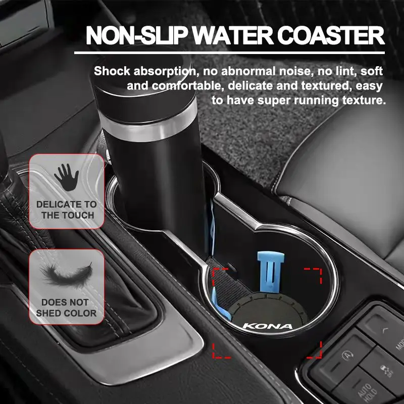 Car Coaster Water Cup Non-Slip Silica Gel Pad Holder Mat For Hyundai Kona 2024 2019 2023 2020 2018 2022 Accessories