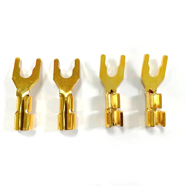 8-Pack Gold Plated Y-Spade Speaker Connectors - U-Shape Terminal Plugs For HiFi Cables