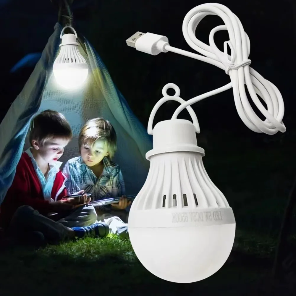 USB Rechargeable Outdoor Emergency Light Bulb 5V 3W Portable Tent Hanging Night Lamp Patio BBQ Camping Hiking Light