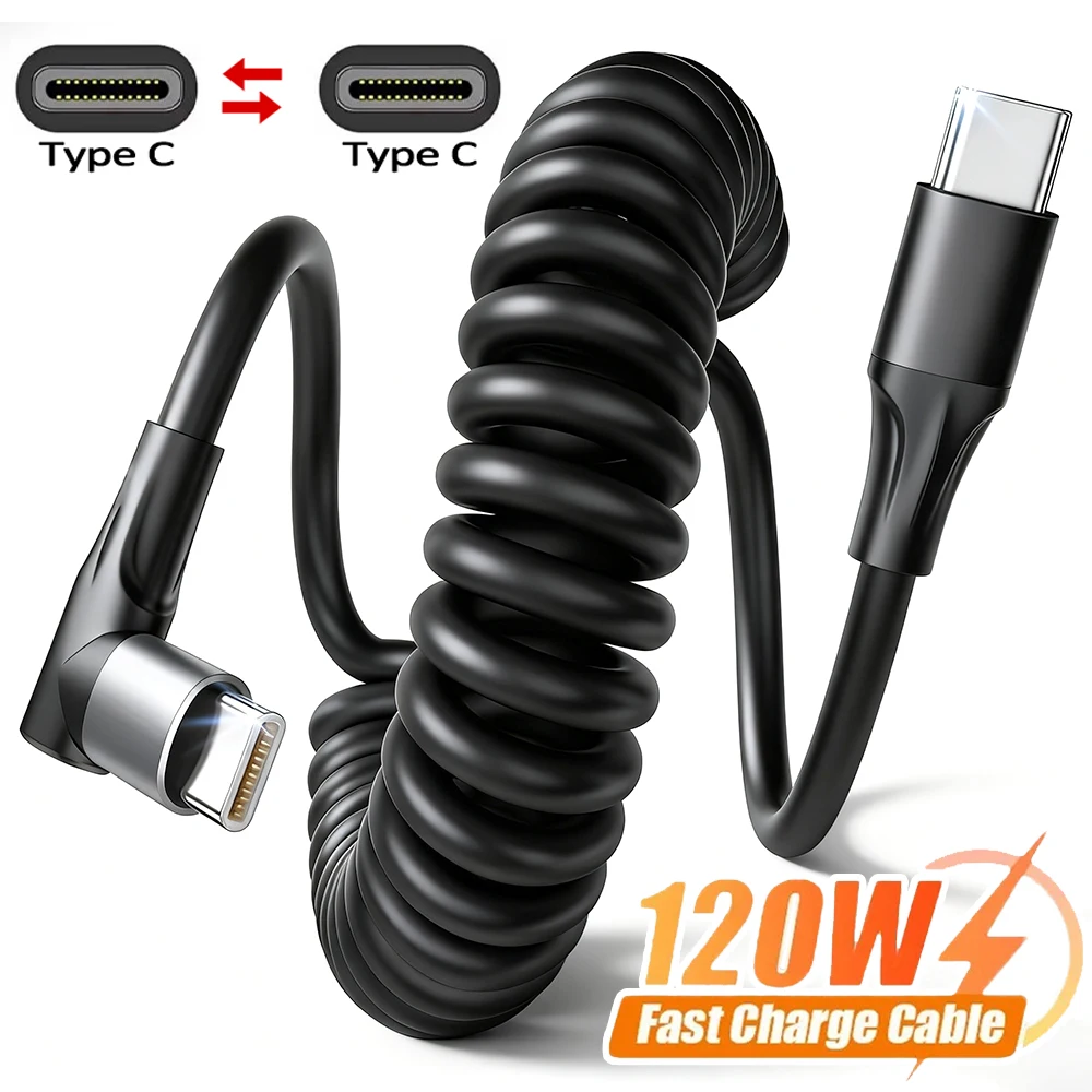 Ultra-Fast 120W USB-C to C Retractable Charging Cable with 90° Right Angle Design