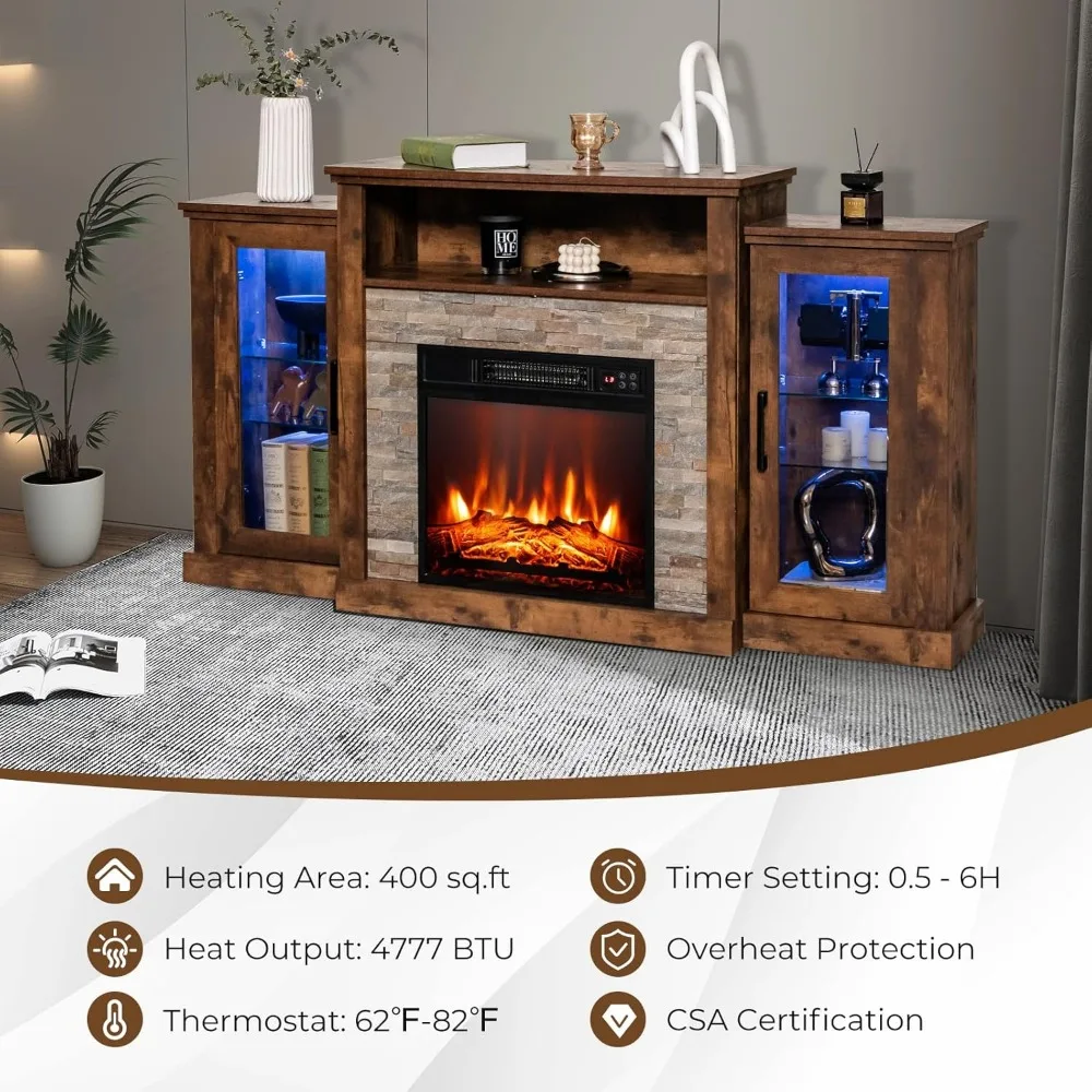 Electric Fireplace TV Stand for TVs Up to 65 Inches, 18-inch Fireplace Insert with APP Control, Remote Control, 16 Color Lights 5