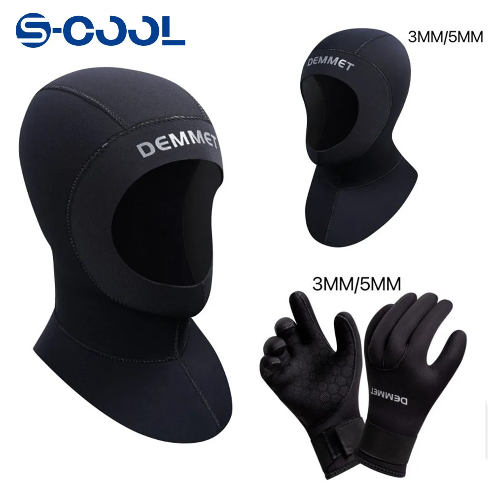 3MM 5MM Neoprene Diving Gloves Men Women Diver Cap Hood Scuba