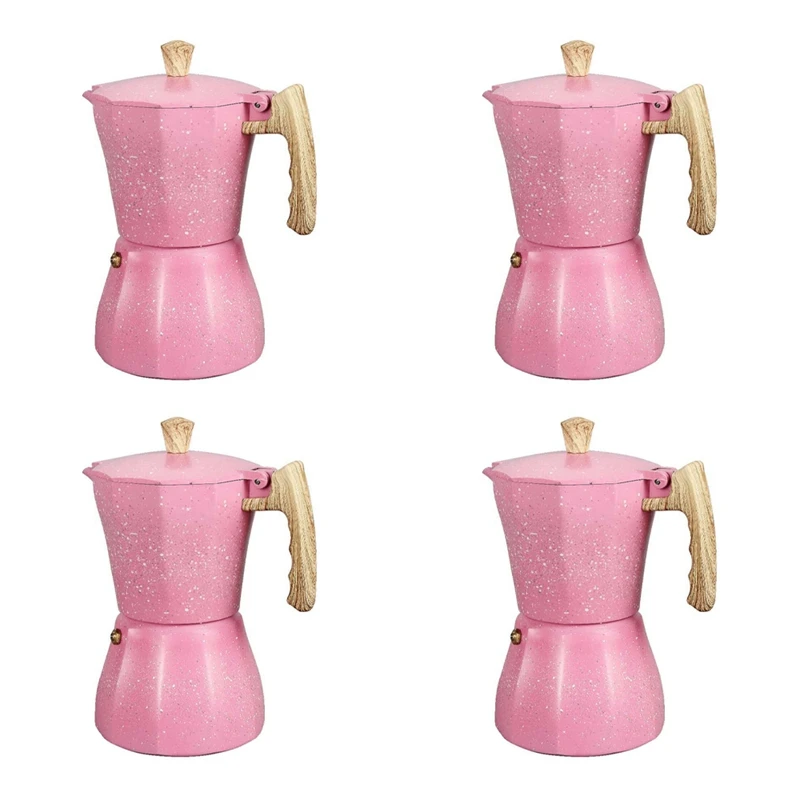 

4X Latte Mocha Coffee Maker Italian Moka Espresso Cafeteira Percolator Pot Stovetop Coffee Maker 300Ml Pink