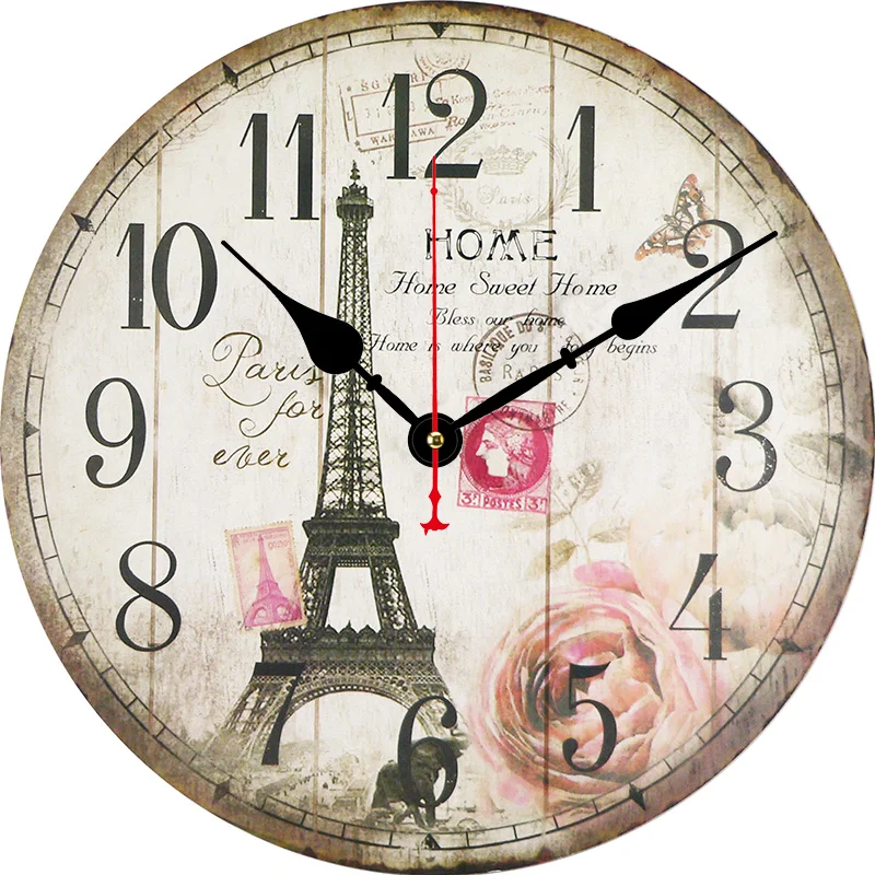 Large Retro Paris Eiffel Tower Round Wall Clock Color:Z15-230;Sheet Size:8inch(20CM)