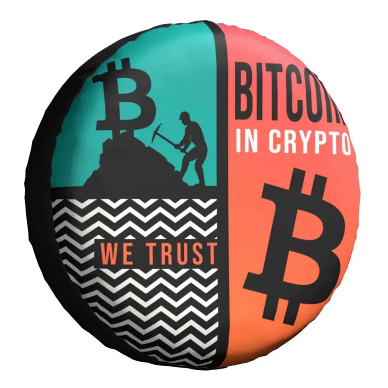 

Fashion Bitcoin Sunset Spare Tire Cover for Mitsubishi Pajero BTC in Crypto We Trust SUV RV 4WD 14" 15" 16" 17" Inch