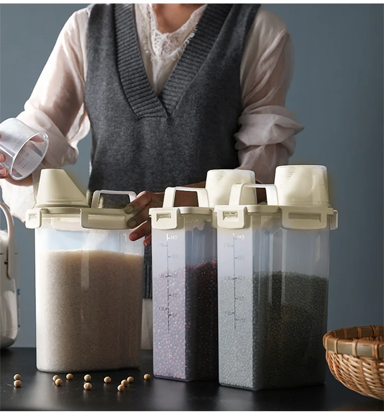 1.75/ 2.5/3L Transparent Storage Jar for Grains, Rice Bucket, Tea, Dried Fruits Storage Box, Kitchen Grain Bucket, Storage Jar