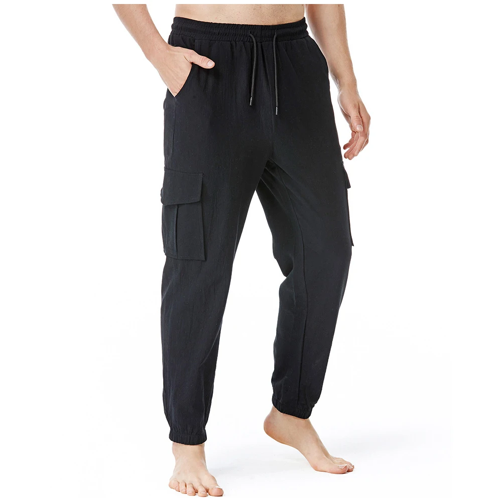 

2023 Mens Casual Pants Summer Men Cotton Solid Breathable Pockets Straight Trousers Male Causal Sweatpants Elastic Pants M-3XL