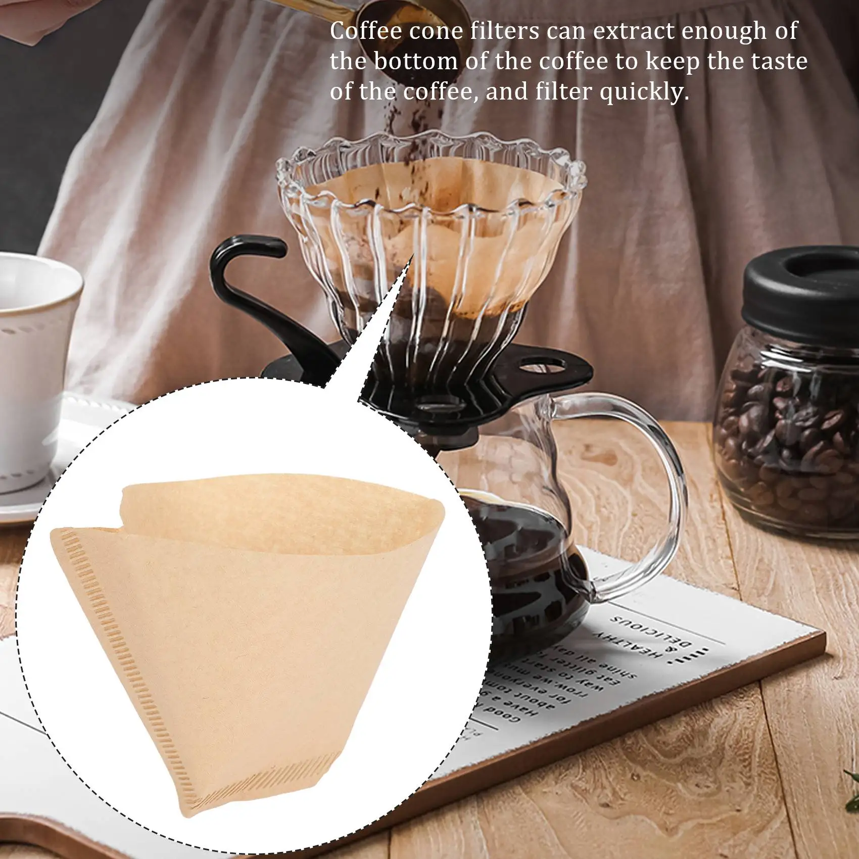 100ks káva filtrů jednorázové kužel papír káva filtr přírodní unbleached filtr 4-6 pohár pro nalít nad káva makers