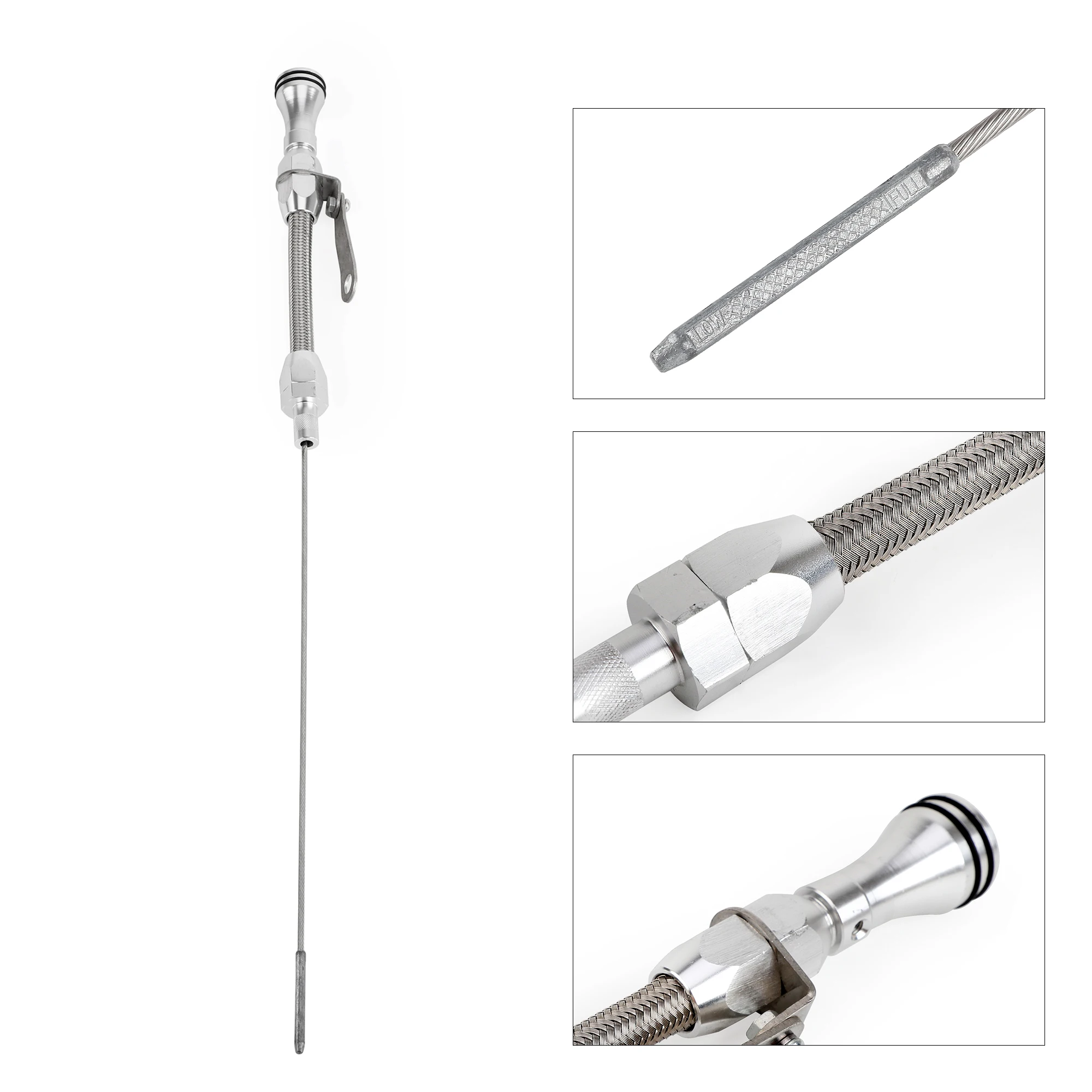 Car Stainless Braided Firewall Flexible Dipstick For Pre-79 Early SBC Chevy 267/305/350/400 4.4/5.7/6.6L Flexible Passenger Side