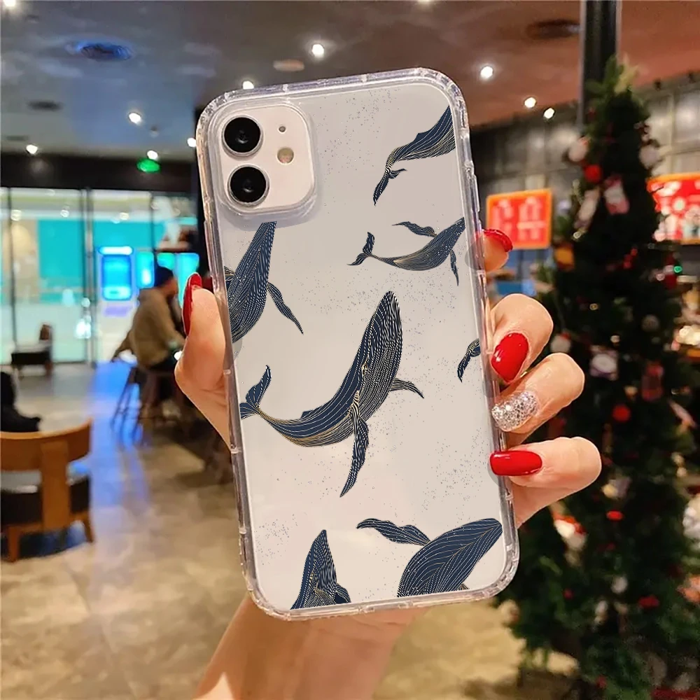 Blue Whale Pattern Clear Phone Case - Marine Art Style Soft Cover