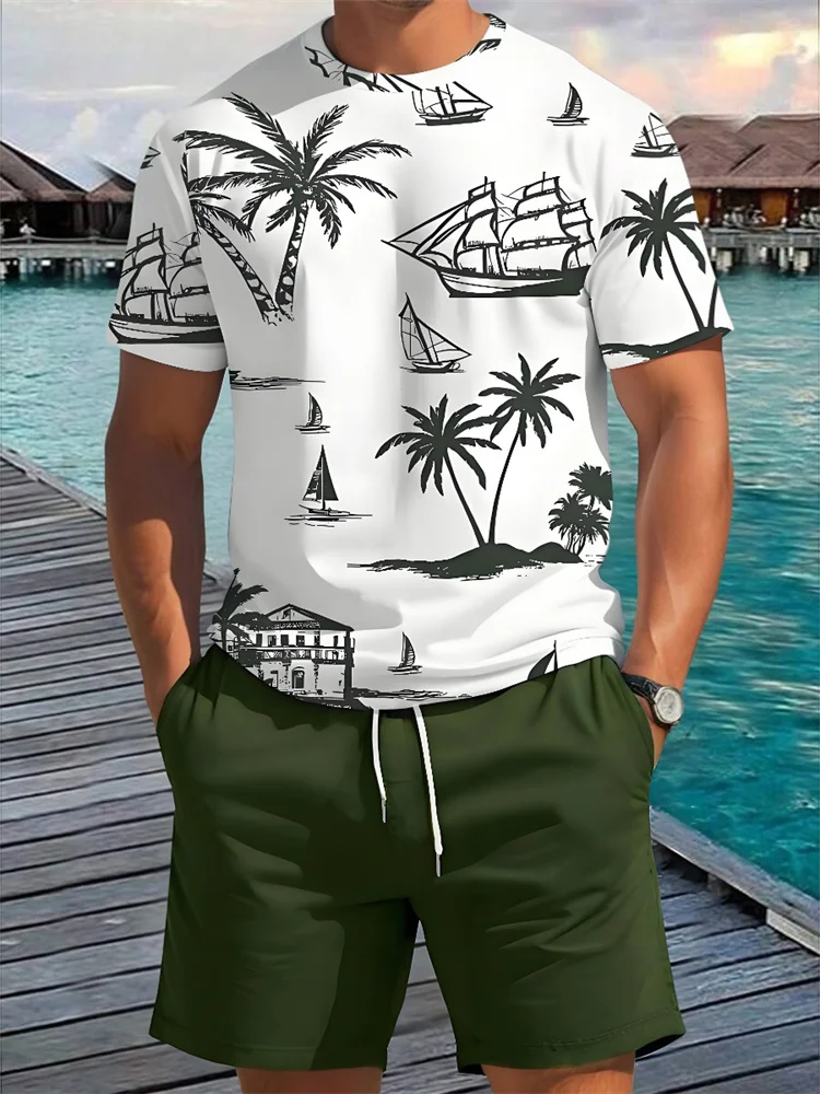 Shirt And Shorts Set Men Summer Hawaiian Printed Outdoor Sports
