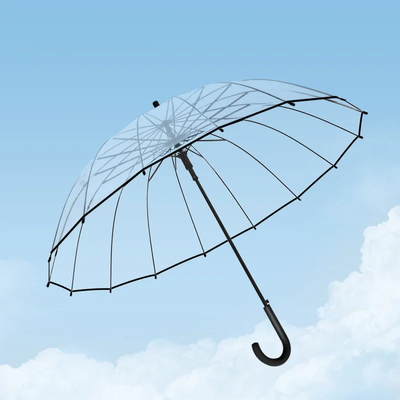 Automatic Umbrella Transparent Windproof 16 Ribs Long Handle