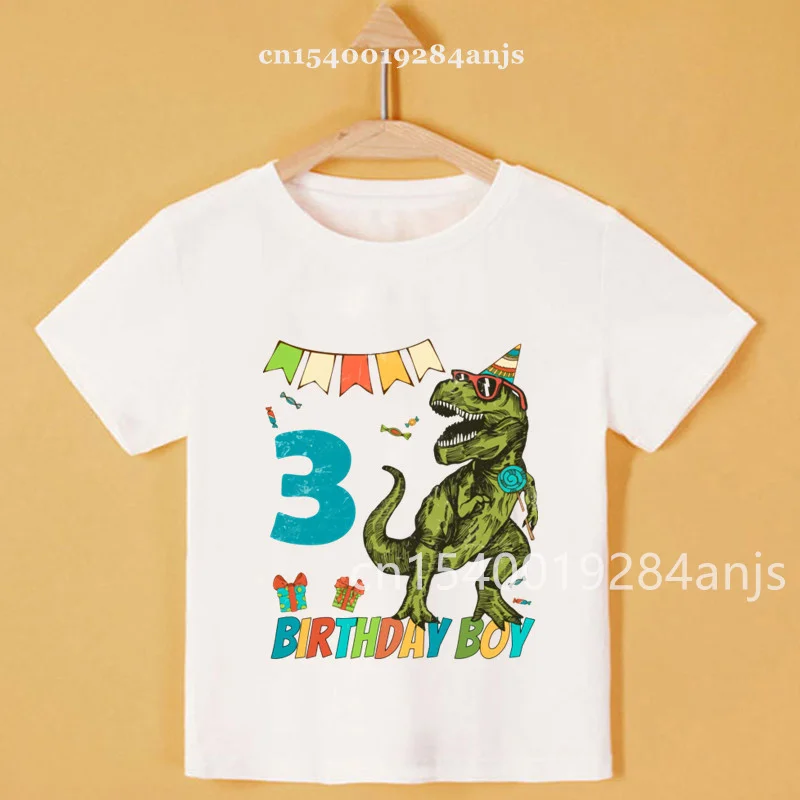 New Boy/Girl Cartoon Dinosaur Print Number Name T-Shirt Kids Cute Birthday Gift Clothes Baby Dinosaur Cartoon T-Shirt 5
