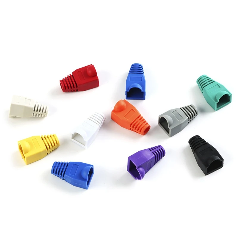100Pcs RJ45 캡 다채로운 TPU 부츠 외장 보호 슬리브 Cat6a Cat5 RJ45 네트워크 이더넷 케이블 커넥터 커버