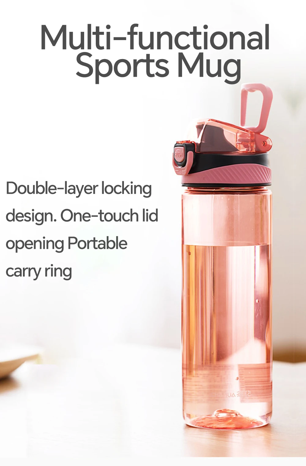 Miku Large Capacity Sports Water Bottle, 1.6L, Portable, with Carabiner Strap