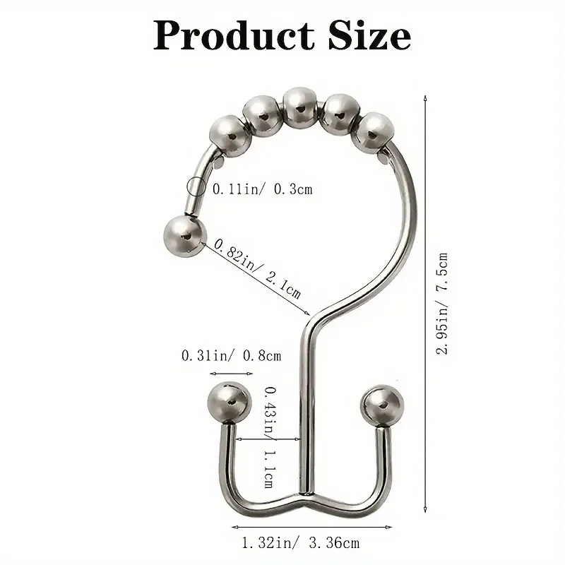 12pcs Stainless Steel Shower Curtain with Roller Balls-Double Glide Design for Easy & Secure Hanging on Shower Rods